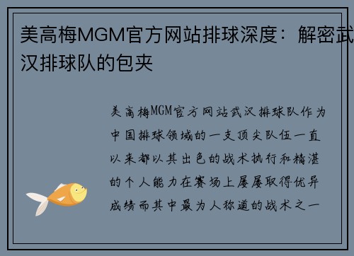 美高梅MGM官方网站排球深度：解密武汉排球队的包夹