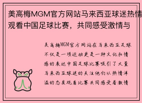 美高梅MGM官方网站马来西亚球迷热情观看中国足球比赛，共同感受激情与荣耀